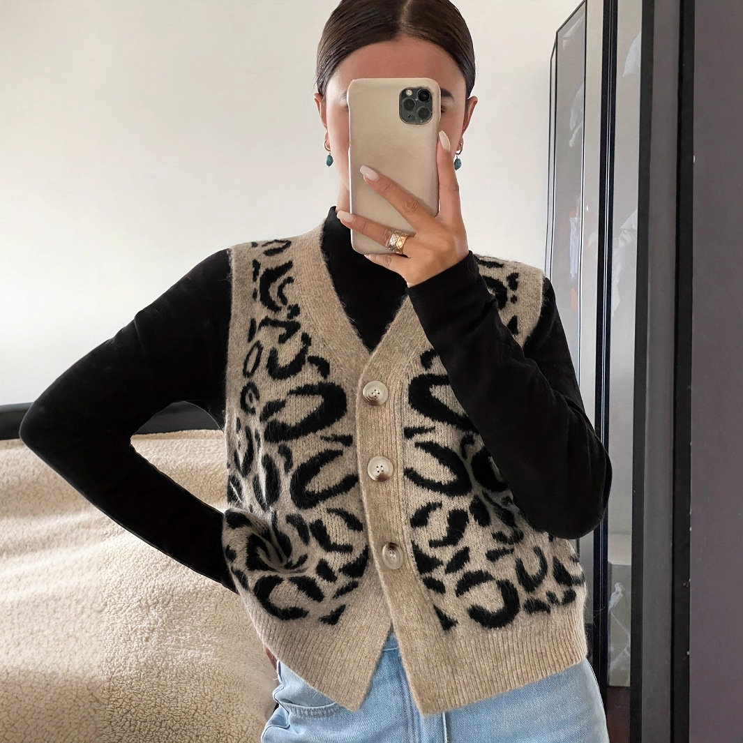 V-Neck Button-Up Knit Vest Sweater