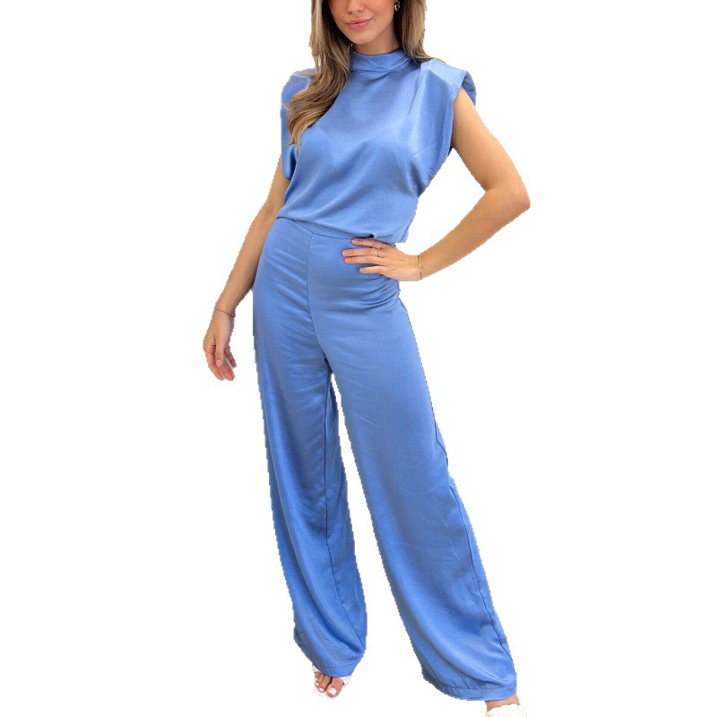 Women's Backless Sleeveless Jumpsuit Solid Color Straight Leg