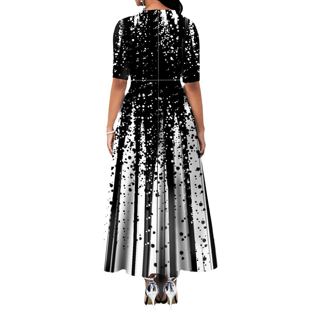 Women's Gradient Print Short Sleeve Round Neck Long Dress