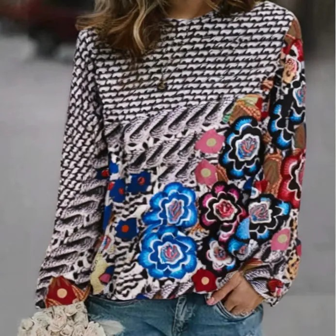 3D Print Women's Sweater Crewneck Pullover Casual Loose Long Sleeve Knit Top