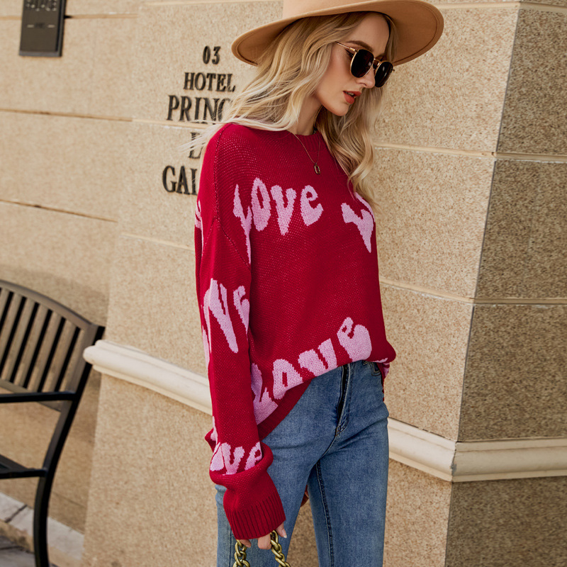 Letter Jacquard Plus-Size Pullover Knit Sweater