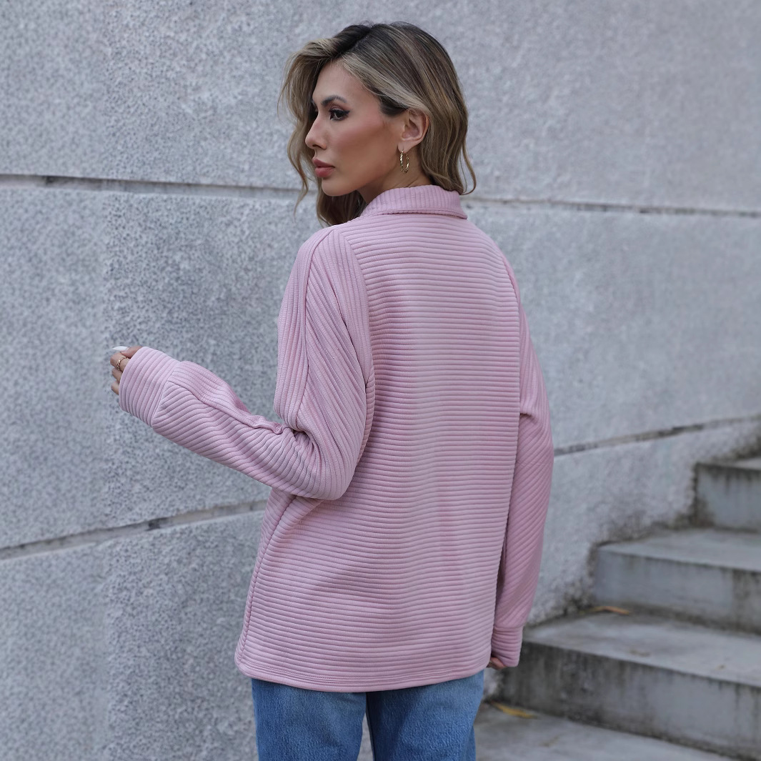 Women's Solid Color Long Sleeve Zip Neck Sweatshirt