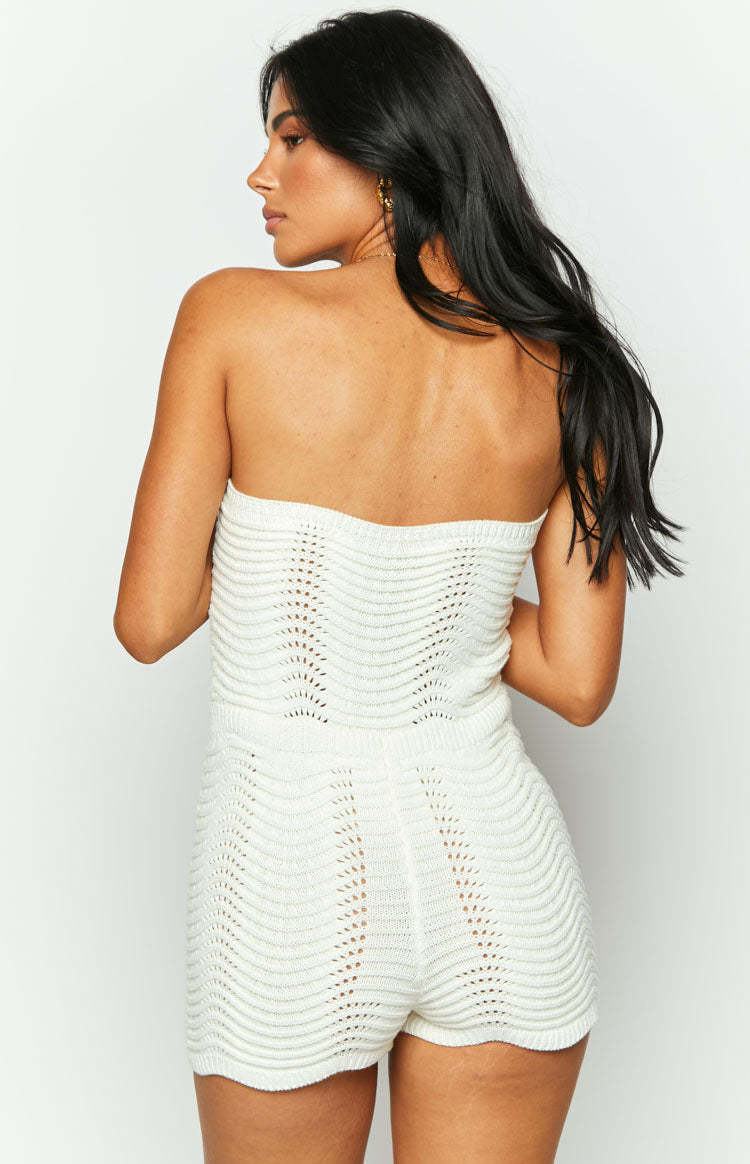 Off-Shoulder Knit Tube Bodysuit with Open Back and High Waist
