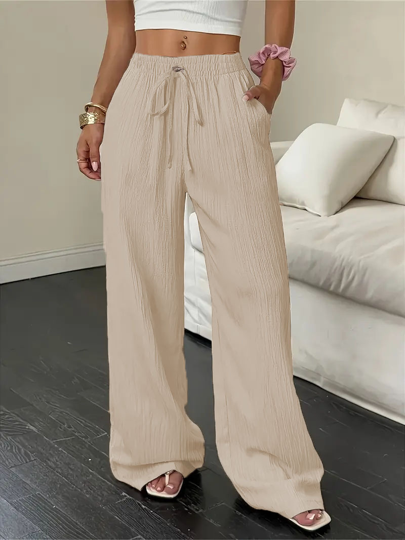 Women's Textured Straight-Leg Elastic Waist Pants