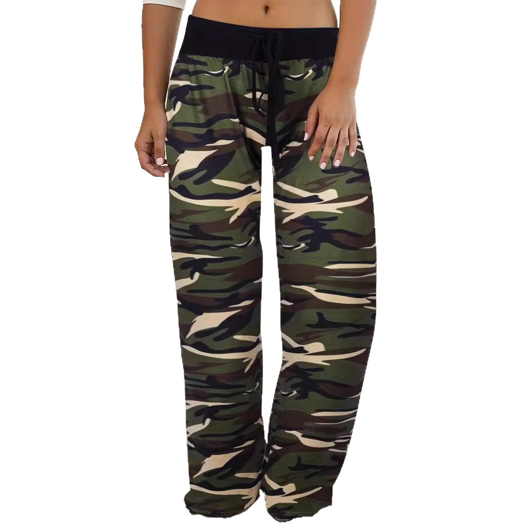Camouflage Print Wide-Leg Drawstring Pants