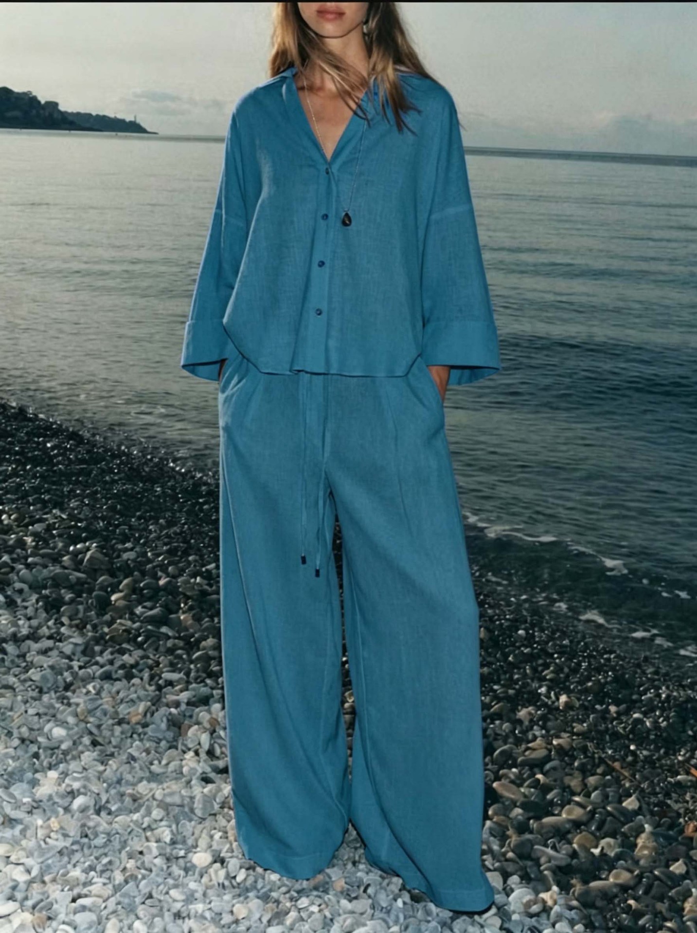 Women's Solid Color Shirt and Pants Set Casual Cotton Blend