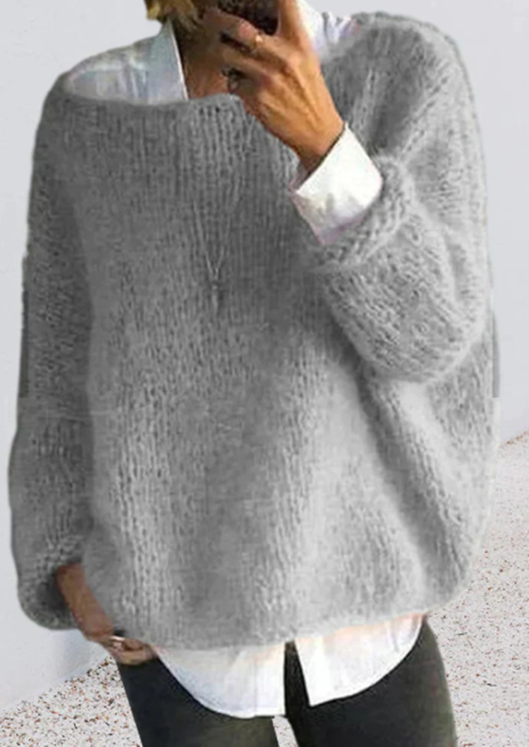 Women's Crewneck Pullover Sweater Long Sleeve Solid Color Knit Top