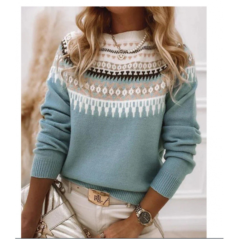 Women's Color-Block Crewneck Pullover Knit Sweater