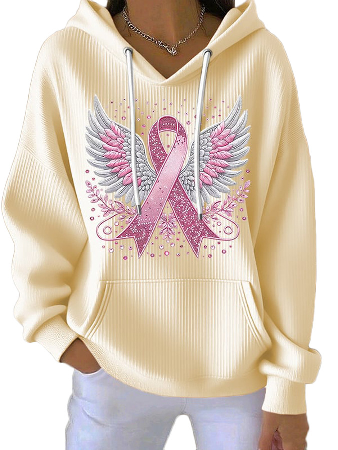 Women's Striped Hooded Long-Sleeve Sweatshirt with Cartoon Digital Print