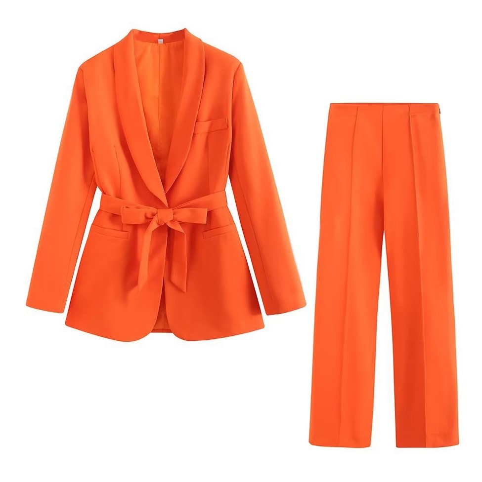 Women's Belted Blazer and Pants Set
