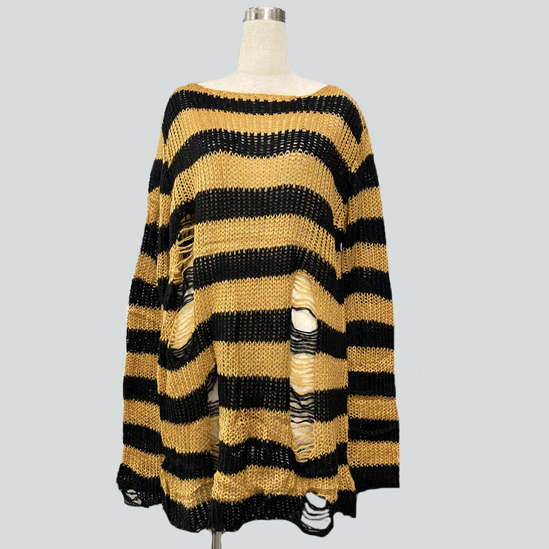 Mohair-Blend Striped Oversized Pullover Sweater Women's Mid-Length Knit