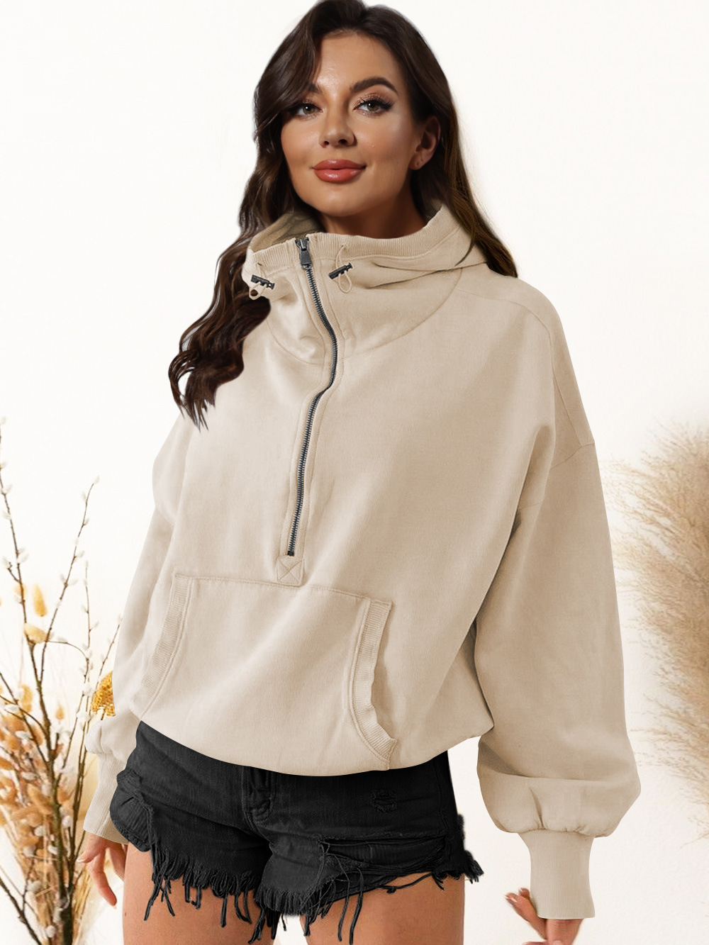 Women's Zip-Up Hoodie Drawstring Long Sleeve Sweatshirt