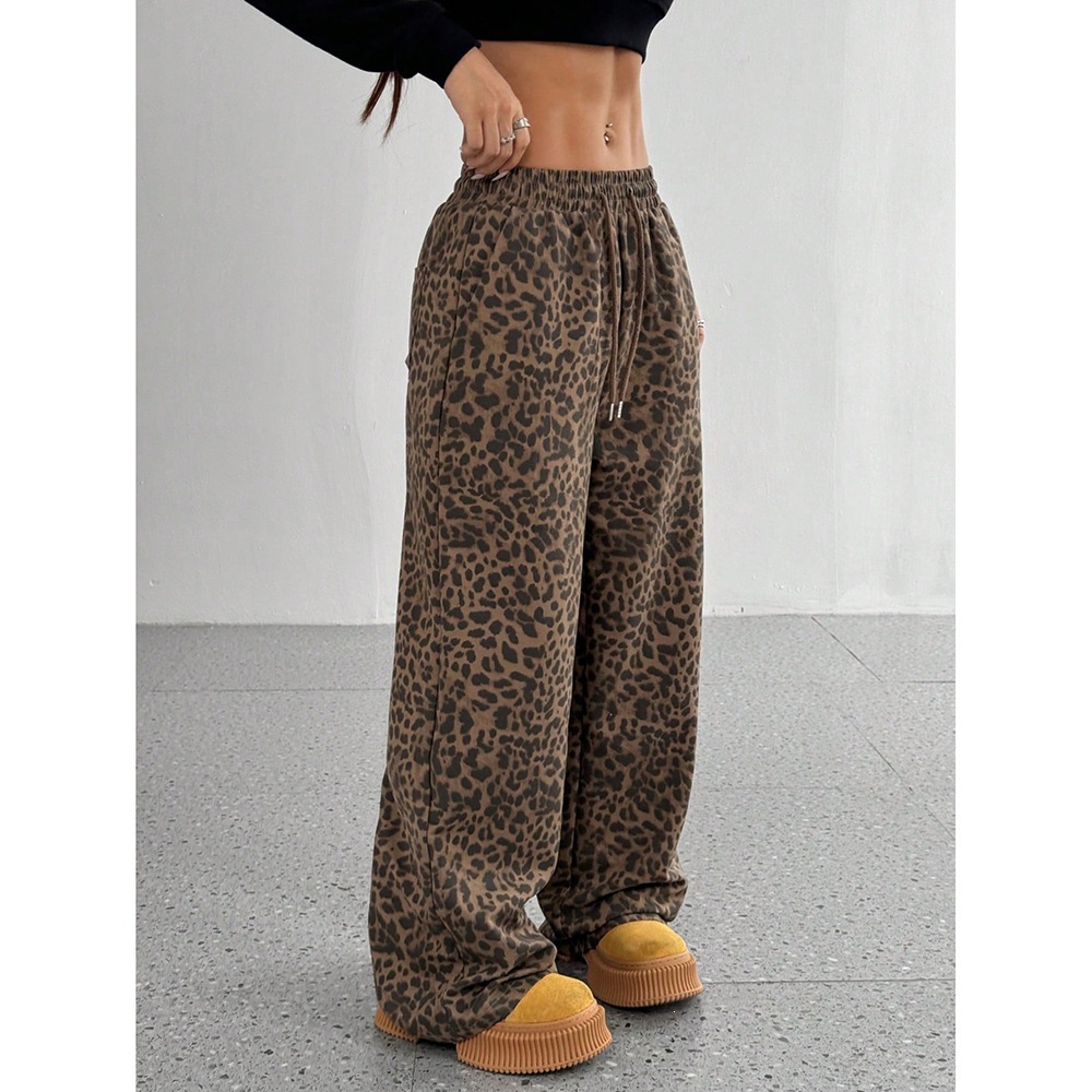 Y2K Leopard Print Straight-Leg Casual Pants
