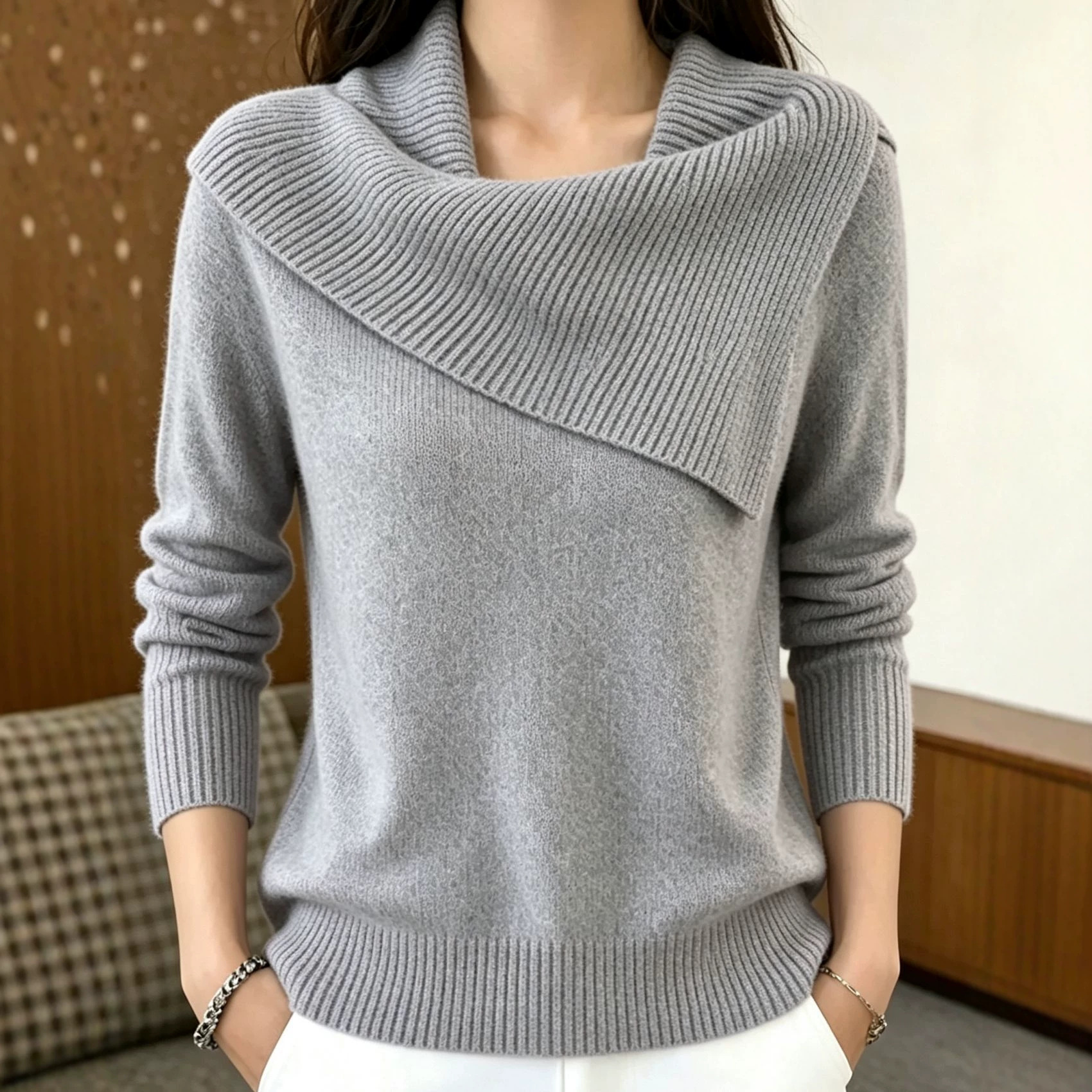 Korean Retro Collared Knit Sweater Slimming Lazy Style