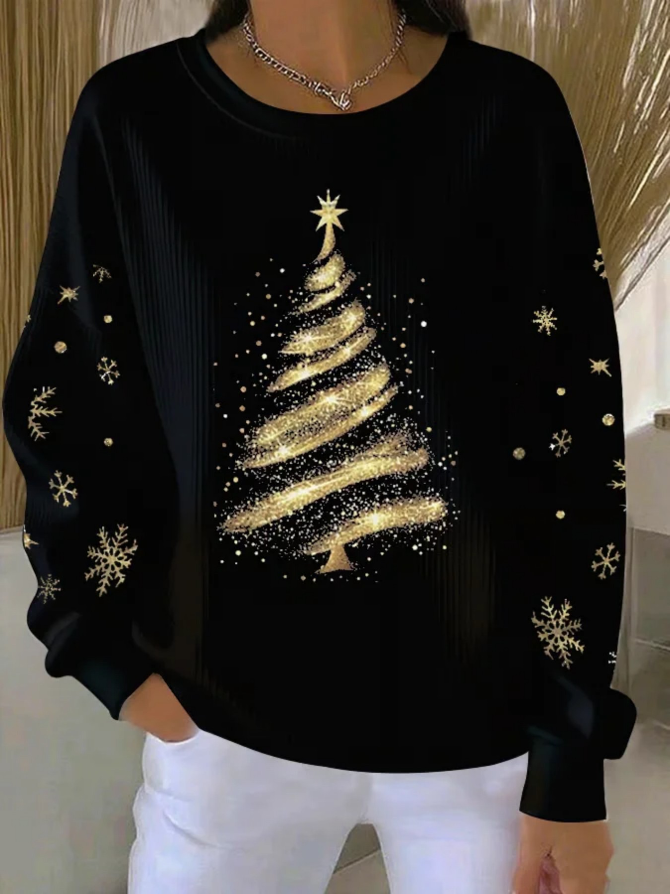 Christmas Print Crewneck Long Sleeve Pullover Sweatshirt