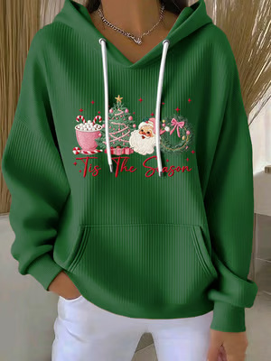 Women's Christmas Santa Tree Ice Cream Print Hoodie