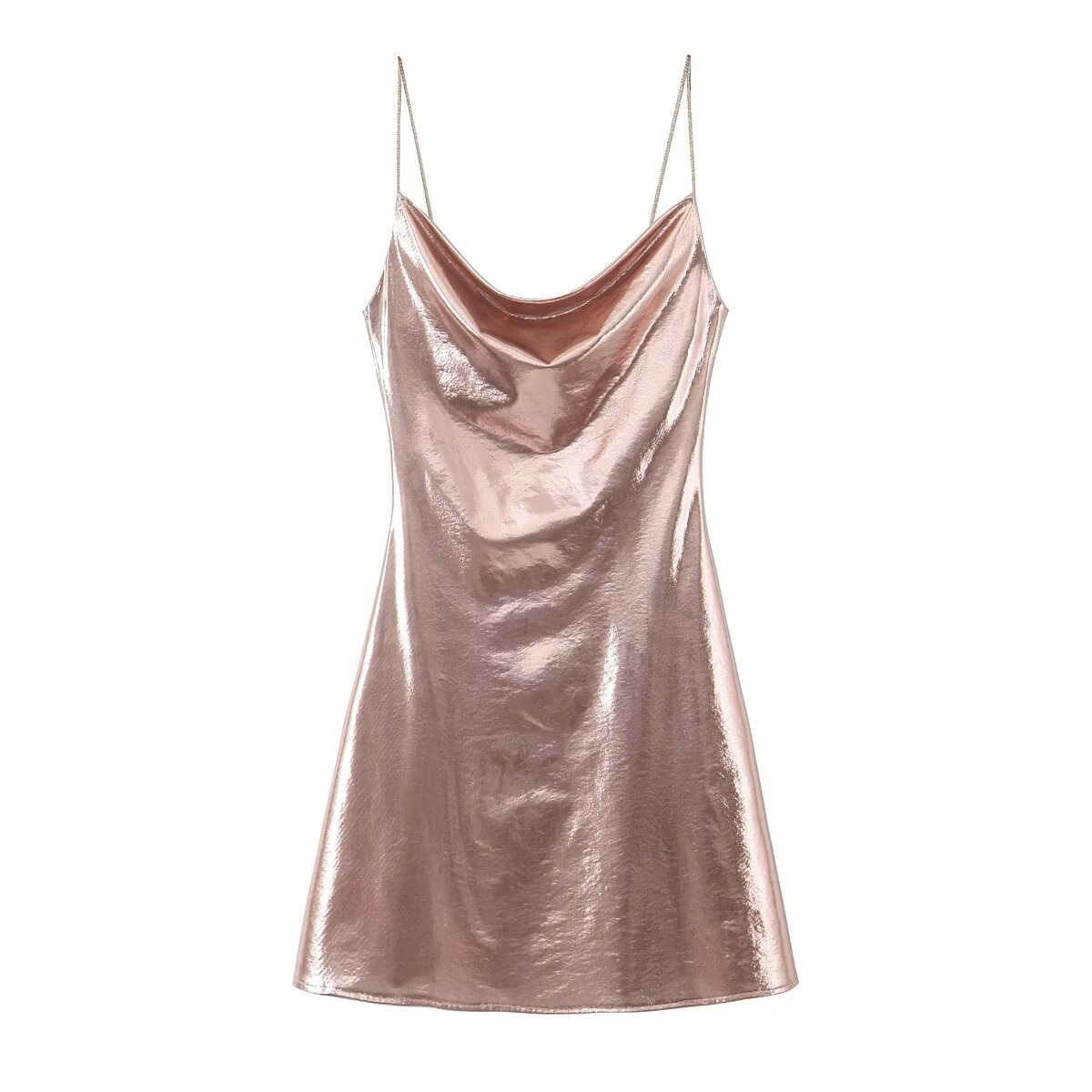 Metallic Bodycon Cami Dress Slimming Elegant Midi
