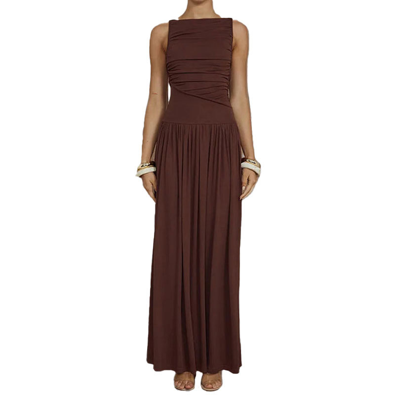 Women's Sexy Minimalist Solid Ruched Waist Midi Dress
