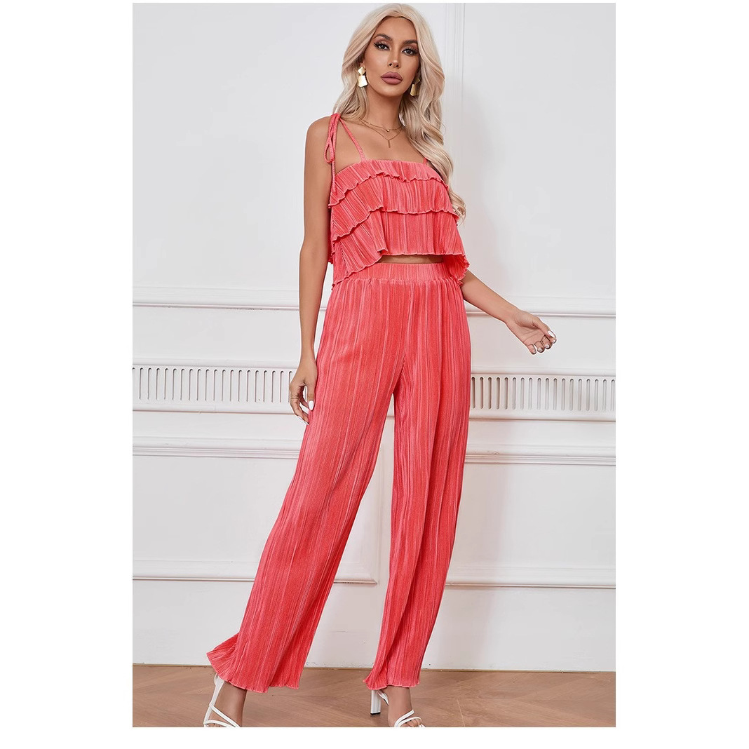 Women's Ruffled Tiered Cami Top and Pants Two-Piece Set