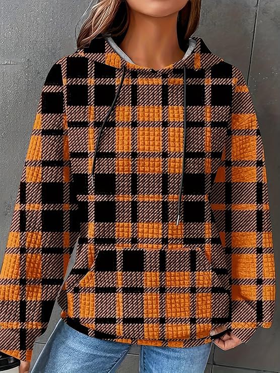 Women's Colorful Waffle Print Casual Hoodie
