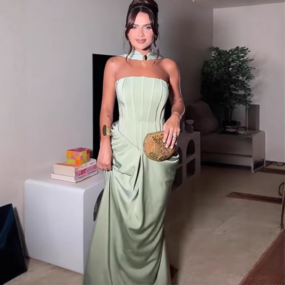 Women's Solid Color Halter Neck Long Dress