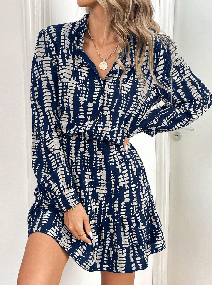 Women's Slim Fit Long Sleeve V-Neck Ruffle Dress