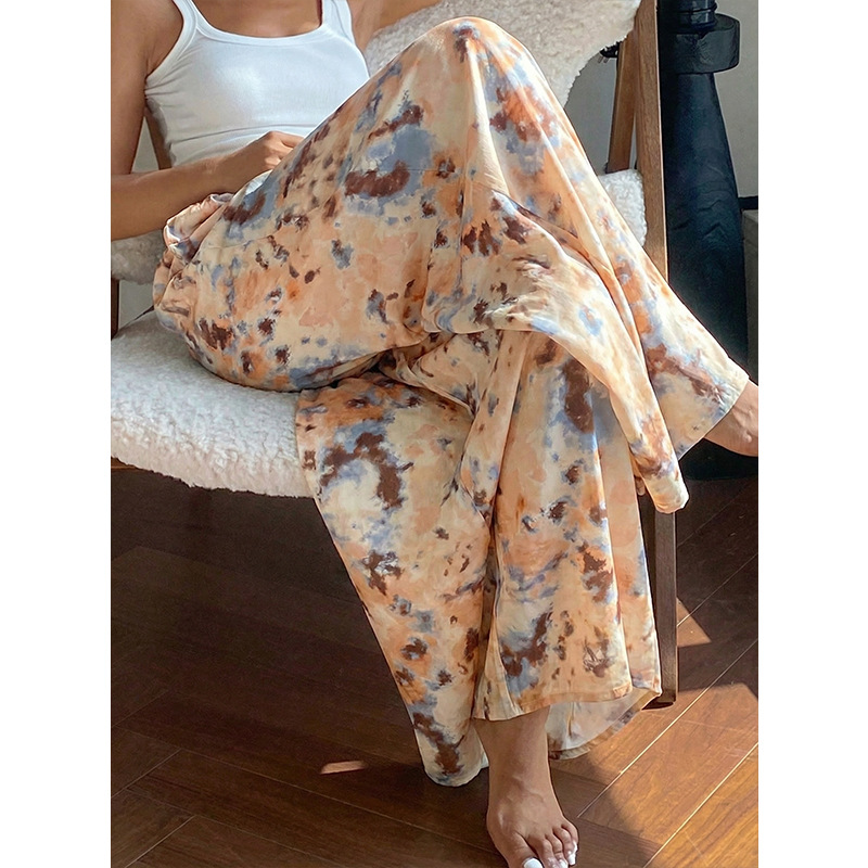 High-Waisted Tie-Dye Drawstring Wide-Leg Pants