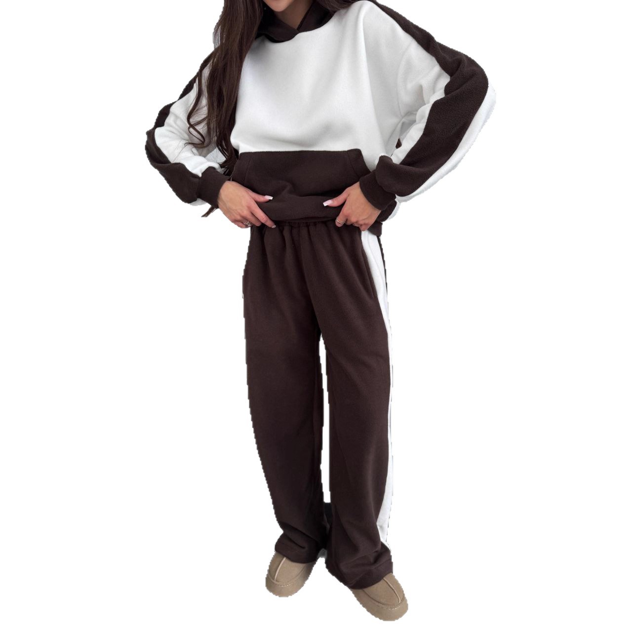 Women's Color-Block Hoodie and Pants Set with Large Pockets