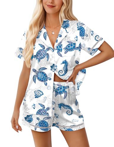 Women's Cuban Collar Short Sleeve Shirt Set Floral Solid Casual