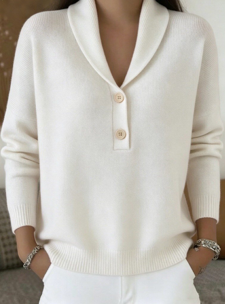 Soft Skin-Friendly Shawl Collar Knit Sweater Women's Two-Button Half-Open Neck Loose Solid Pullover