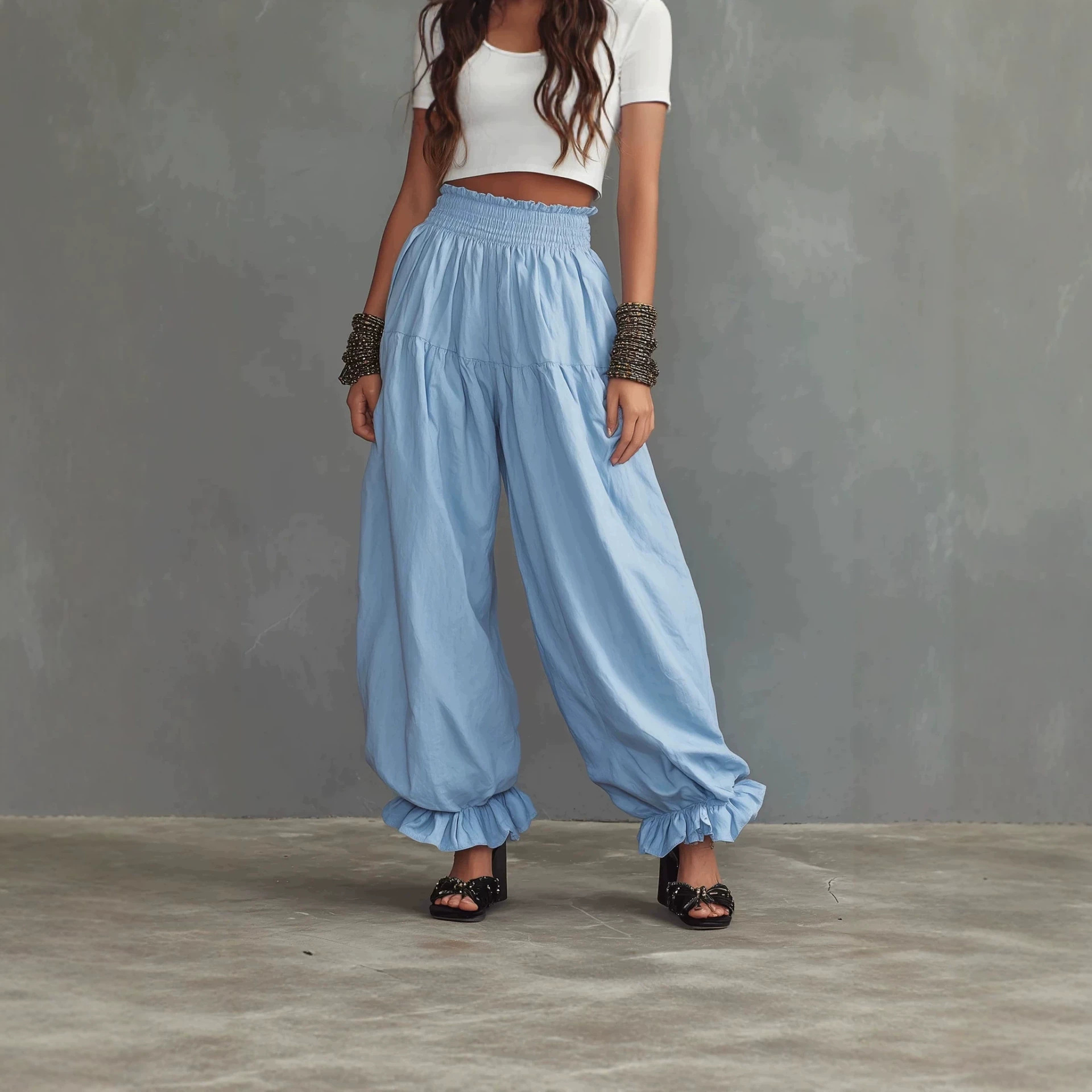 Women's Loose Lantern Pants with Ruffle Hem Casual