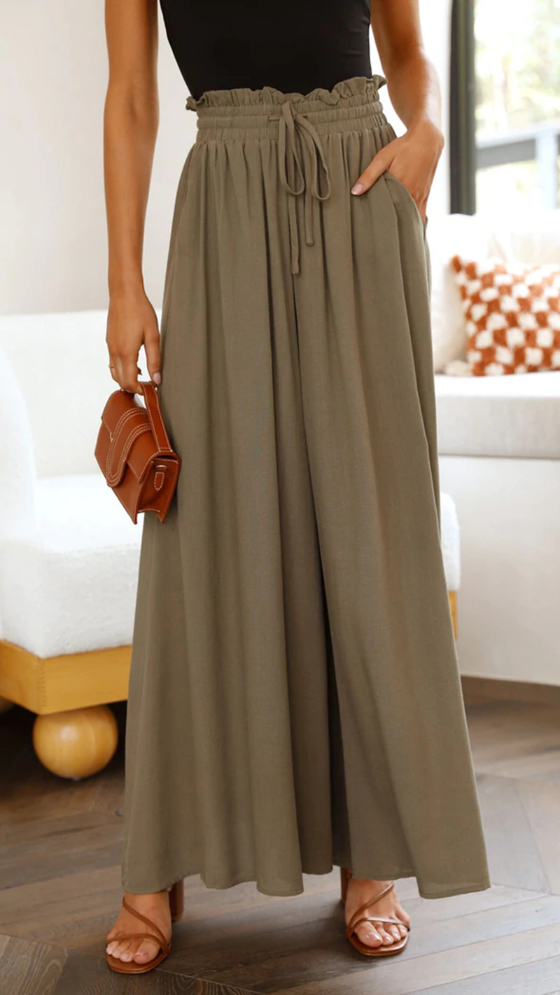 Women's High-Waist Wide-Leg Pants with Elastic Waist