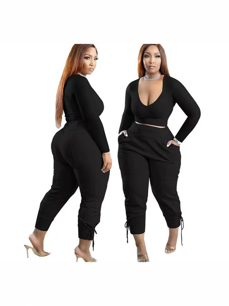 Women's V-Neck Tie-Strap Long Pants Casual Set