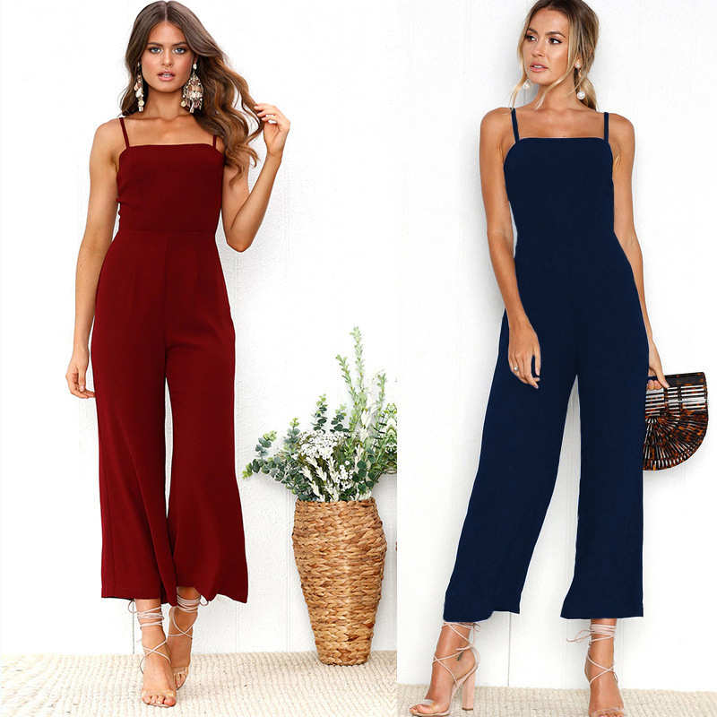 Women's Solid Color Sleeveless Cami Jumpsuit Urban Casual Set