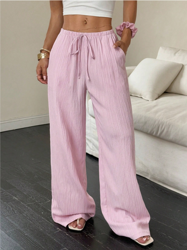 Women's Solid Straight-Leg Mid-Rise Pants with Pockets
