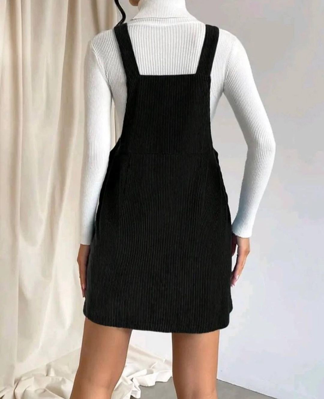 Corduroy Sleeveless A-Line Pinafore Dress Square Neck Solid Color