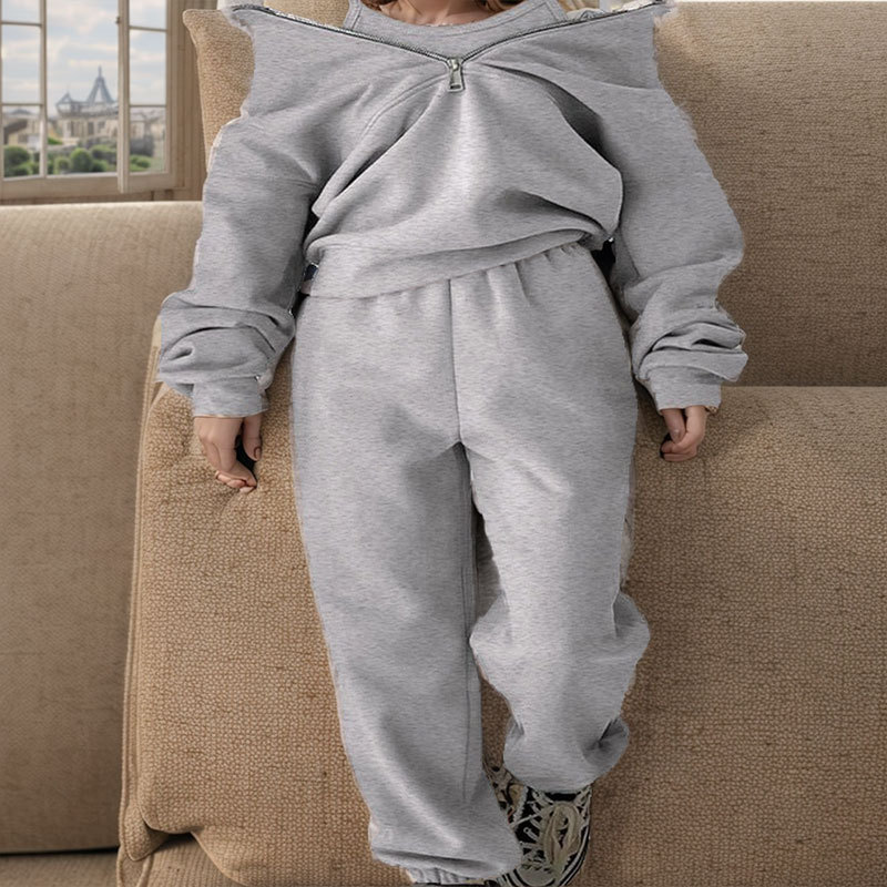 Women's Fleece-Lined Zip-Up Sweatsuit Set Casual Sporty Two-Piece