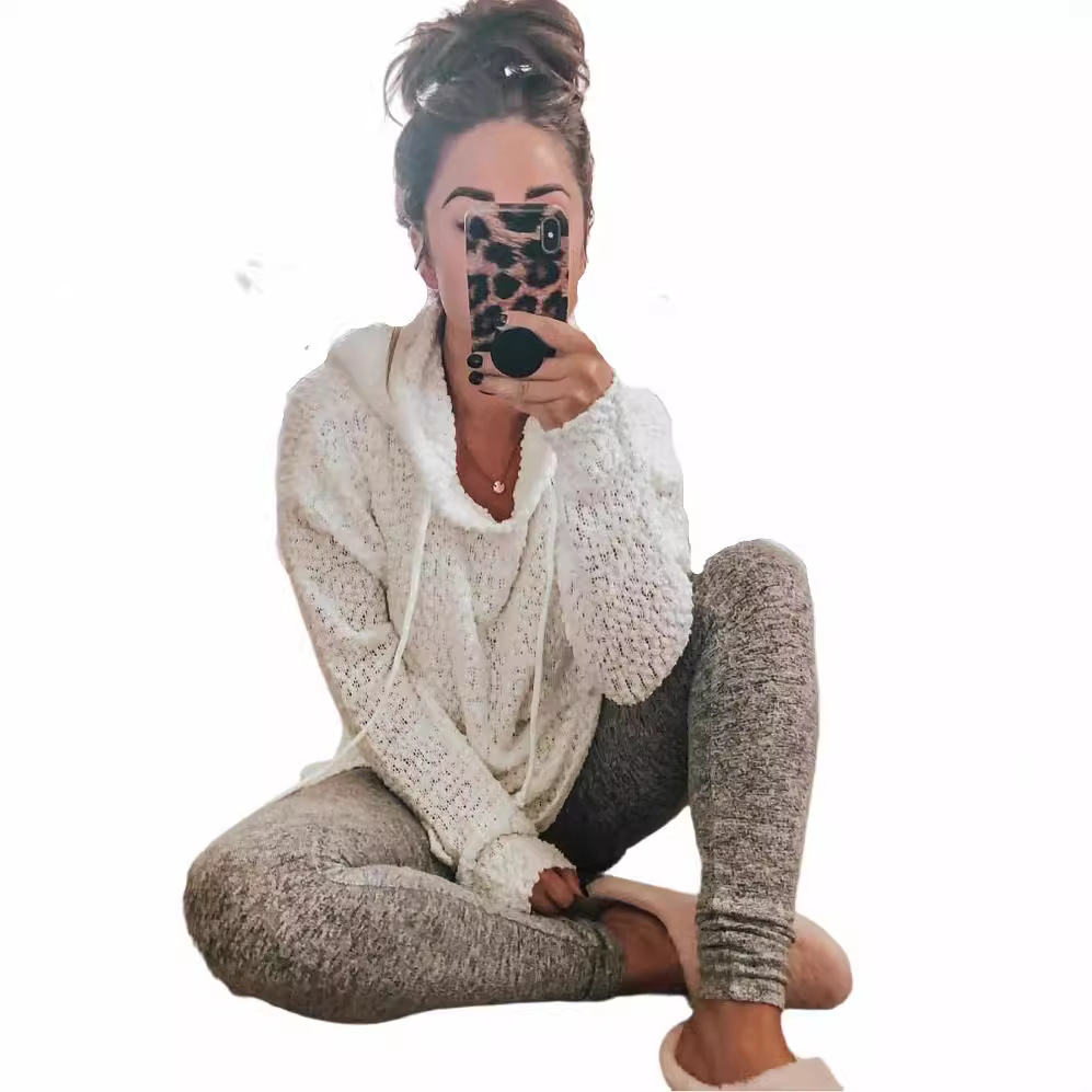 Hooded Pullover Knit Sweater with Hollow-Out Detail