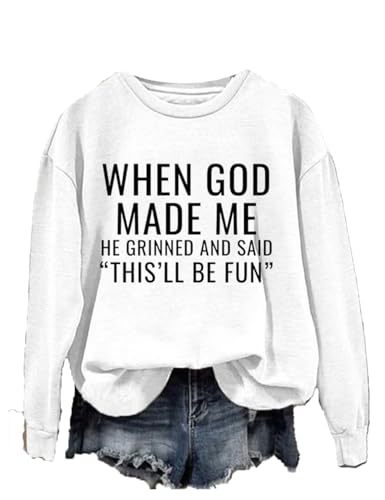 Women's 'When God' Letter Print Crewneck Sweatshirt
