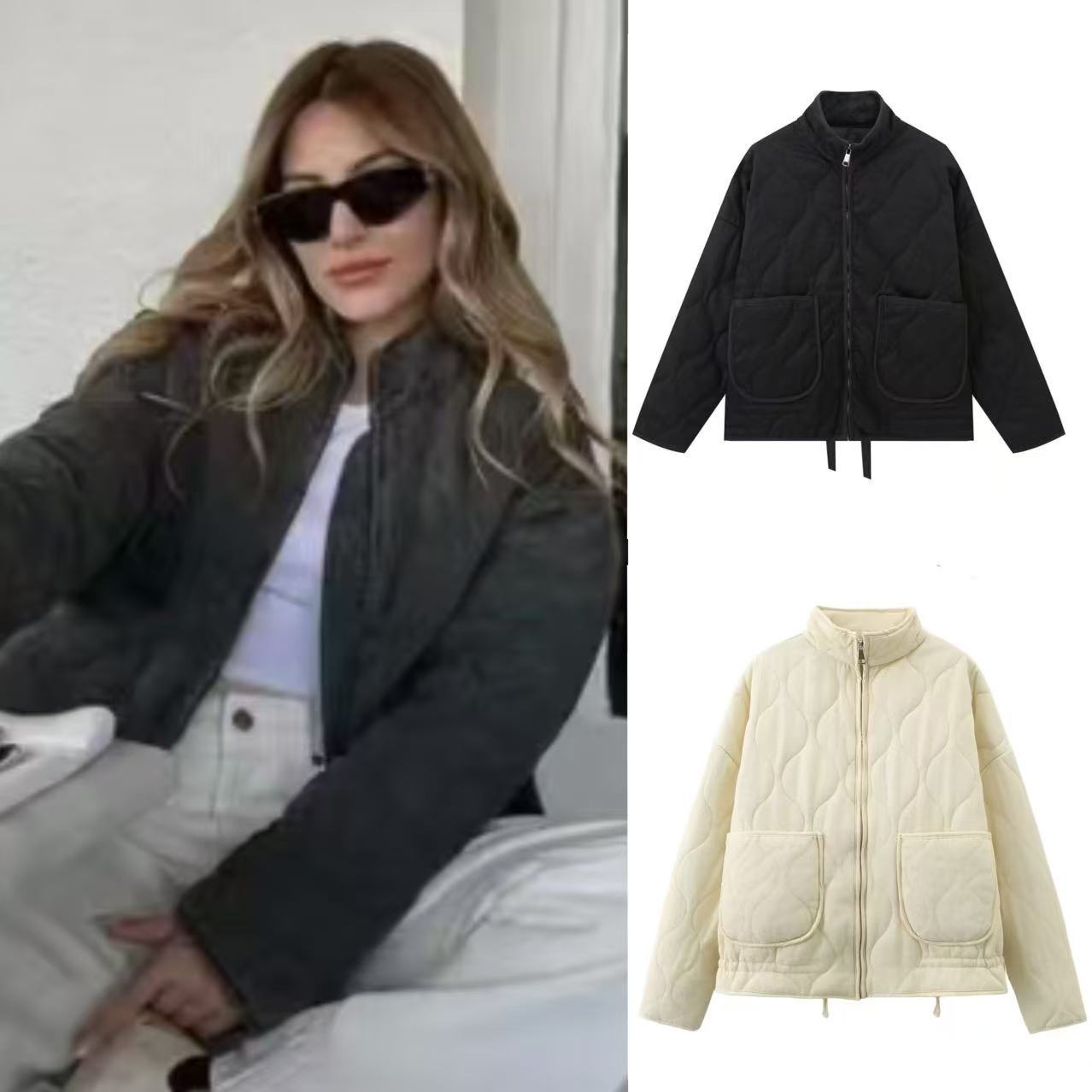 Women's Solid Color Stand Collar Zip Midi Coat with Pockets and Belt