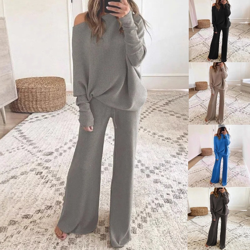 Batwing Sleeve Wide-Leg Pants Two-Piece Set