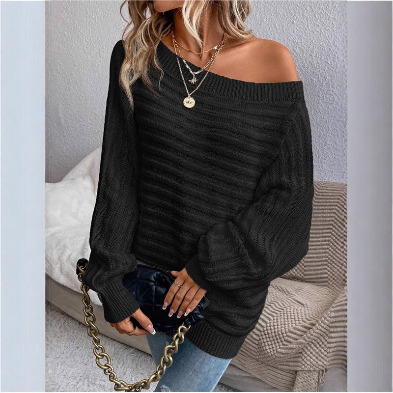 Off-Shoulder Ribbed Knit Pullover Sweater