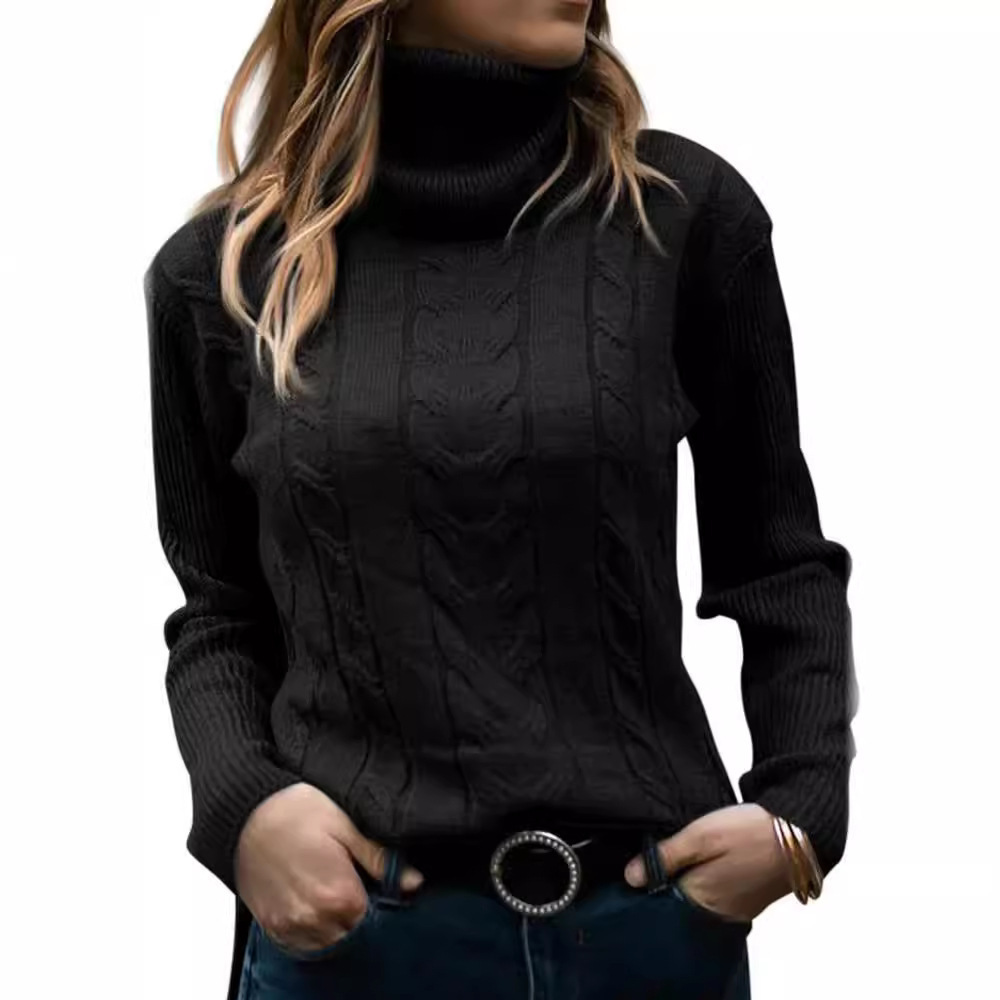 Women's Solid Turtleneck Knit Sweater Long Sleeve Pullover