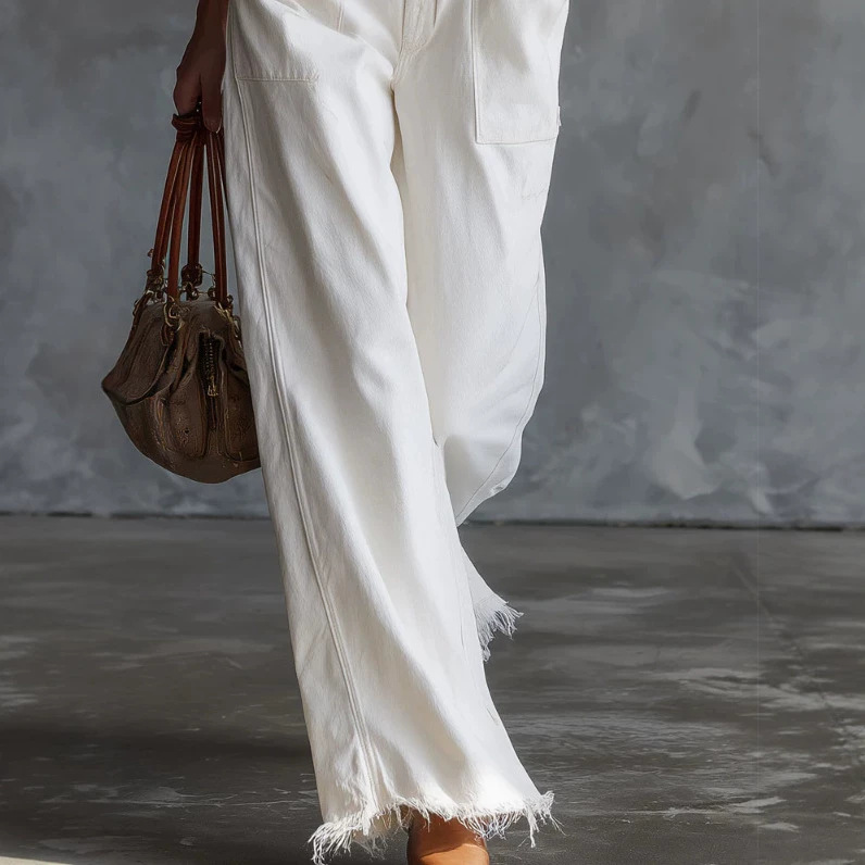 Women's White Denim Hooded Jumpsuit Retro Casual