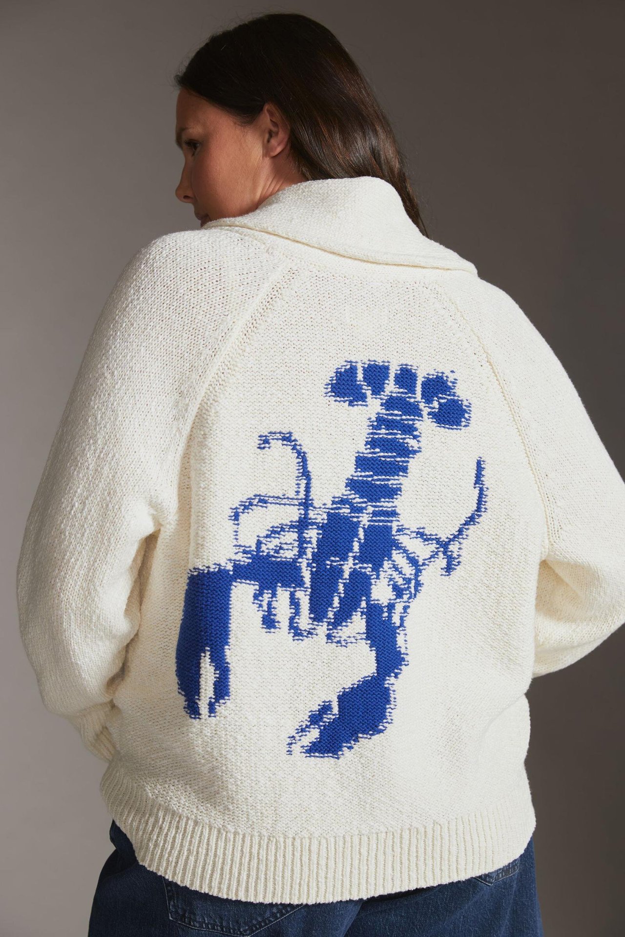 Lobster Embroidered Knit Cardigan with Suit Collar