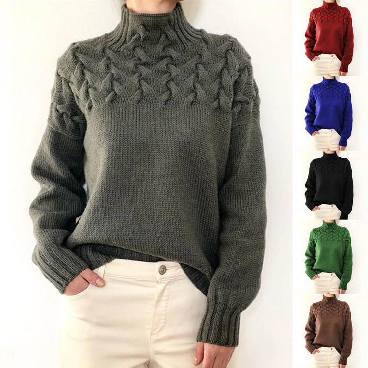 Women's Turtleneck Long Sleeve Sweater Pullover Solid Color