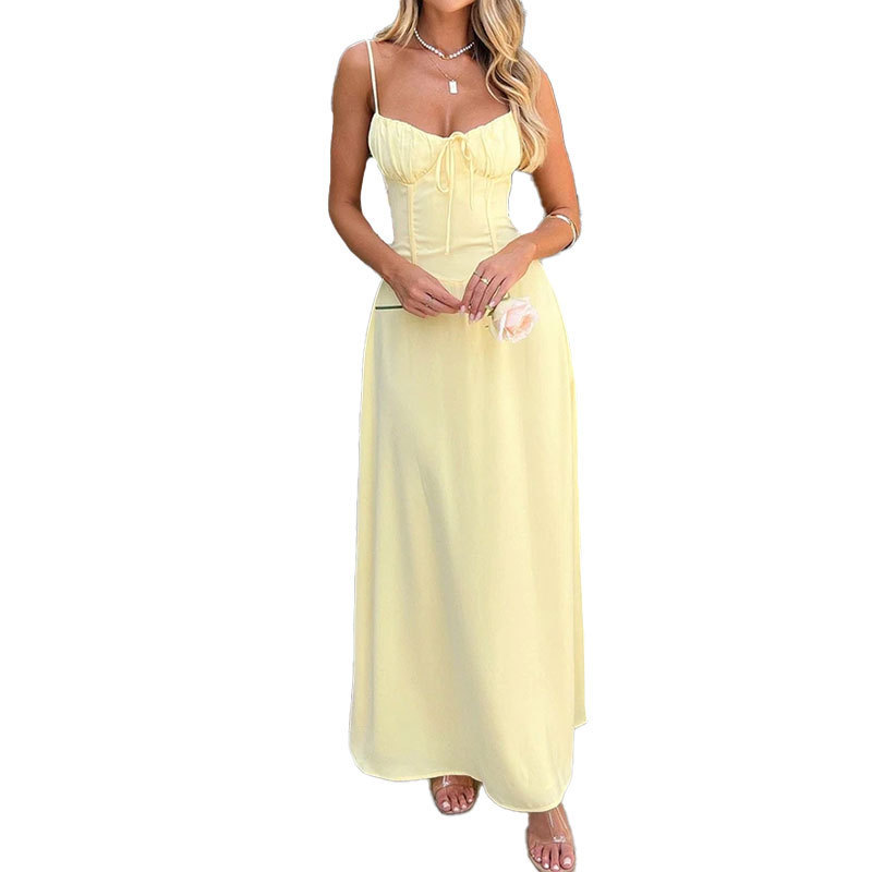 Women's Sleeveless High-Waist Bodycon Midi Dress Solid Color French Style