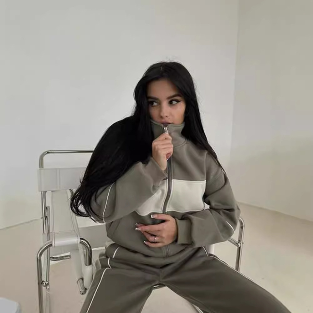Women's Color-Block Long-Sleeve Sweatshirt & Pants Casual Set