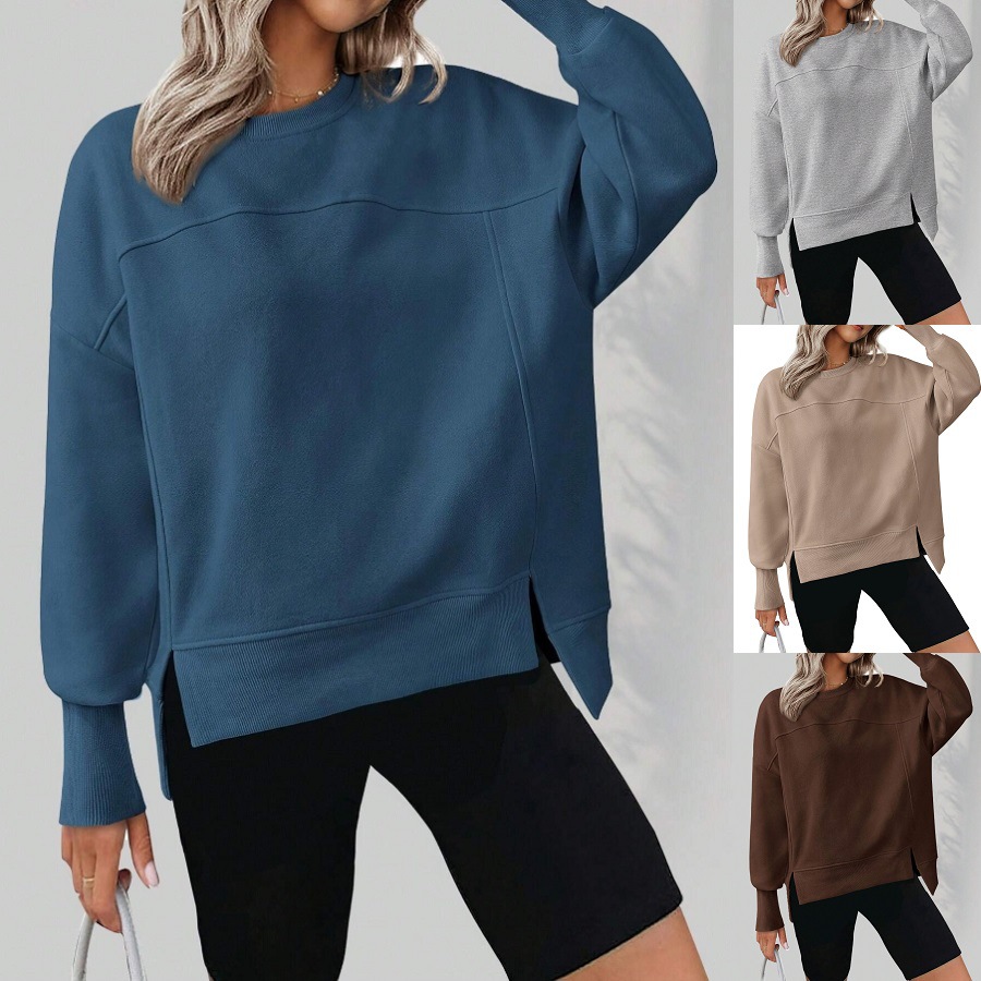 Women's Crewneck Long-Sleeve Split Loose Casual Pullover Sweatshirt