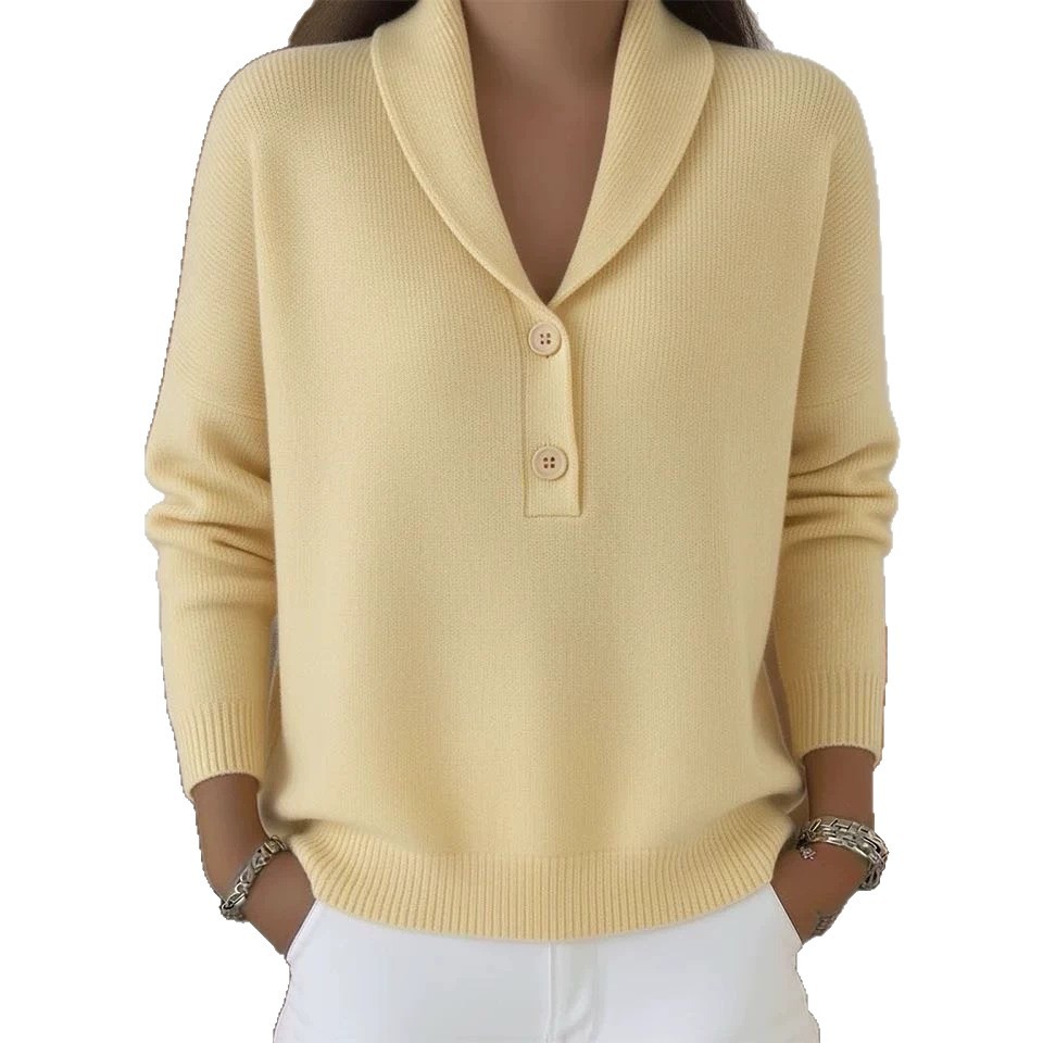 Women's Knit Button Polo Neck Sweater Solid Color Casual